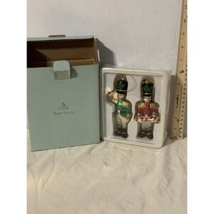 Partylite Set of 2 Glass Toy Soldier Christmas Ornaments P7884 New Original Box